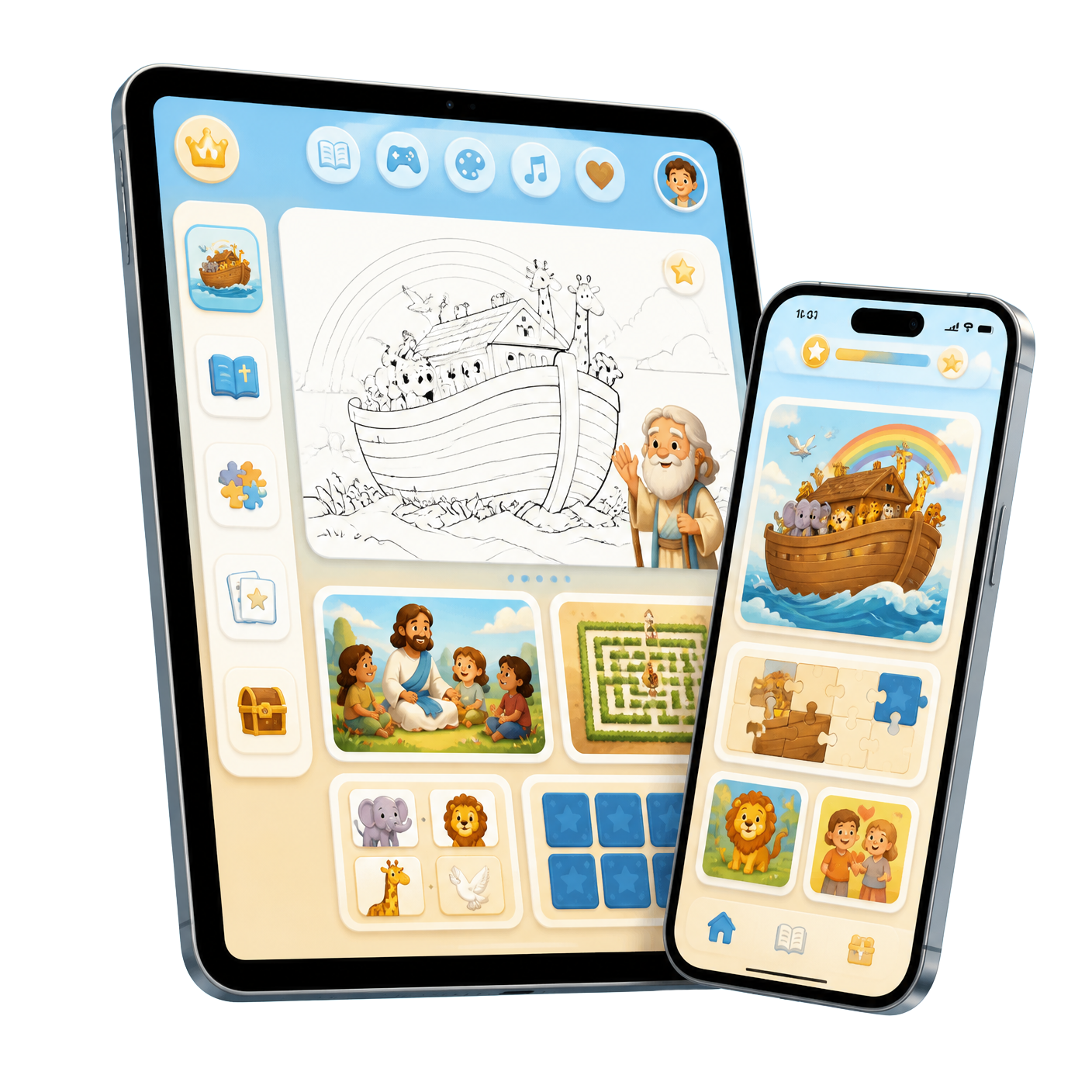 Tablet y celular mostrando las actividades cristianas