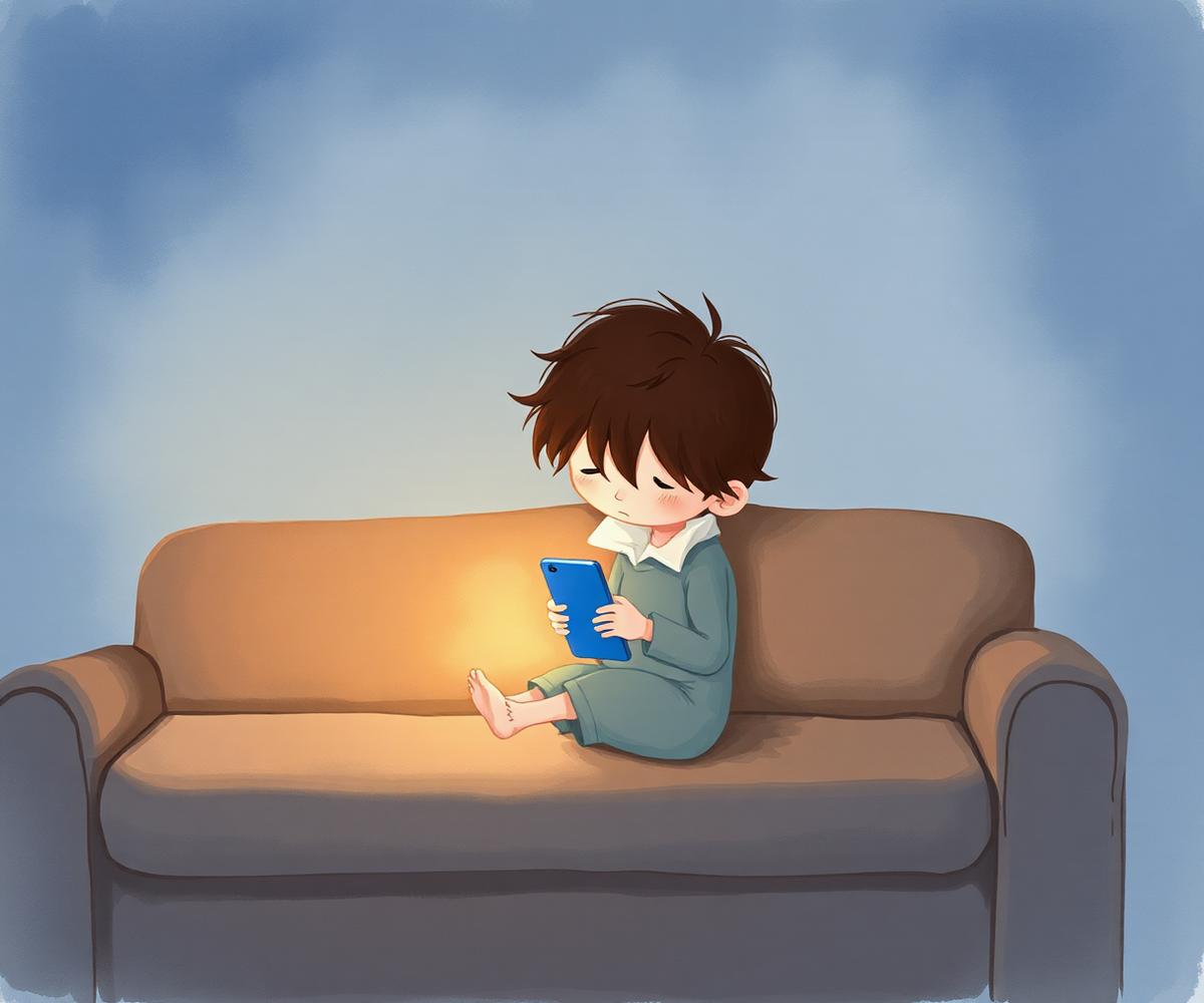 Niño triste solo frente a una pantalla